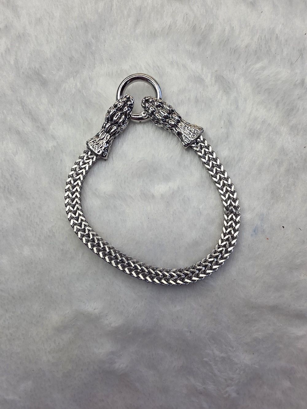 Stainless Stewl Men's Woven Chain Bracelet with Snake Heads
